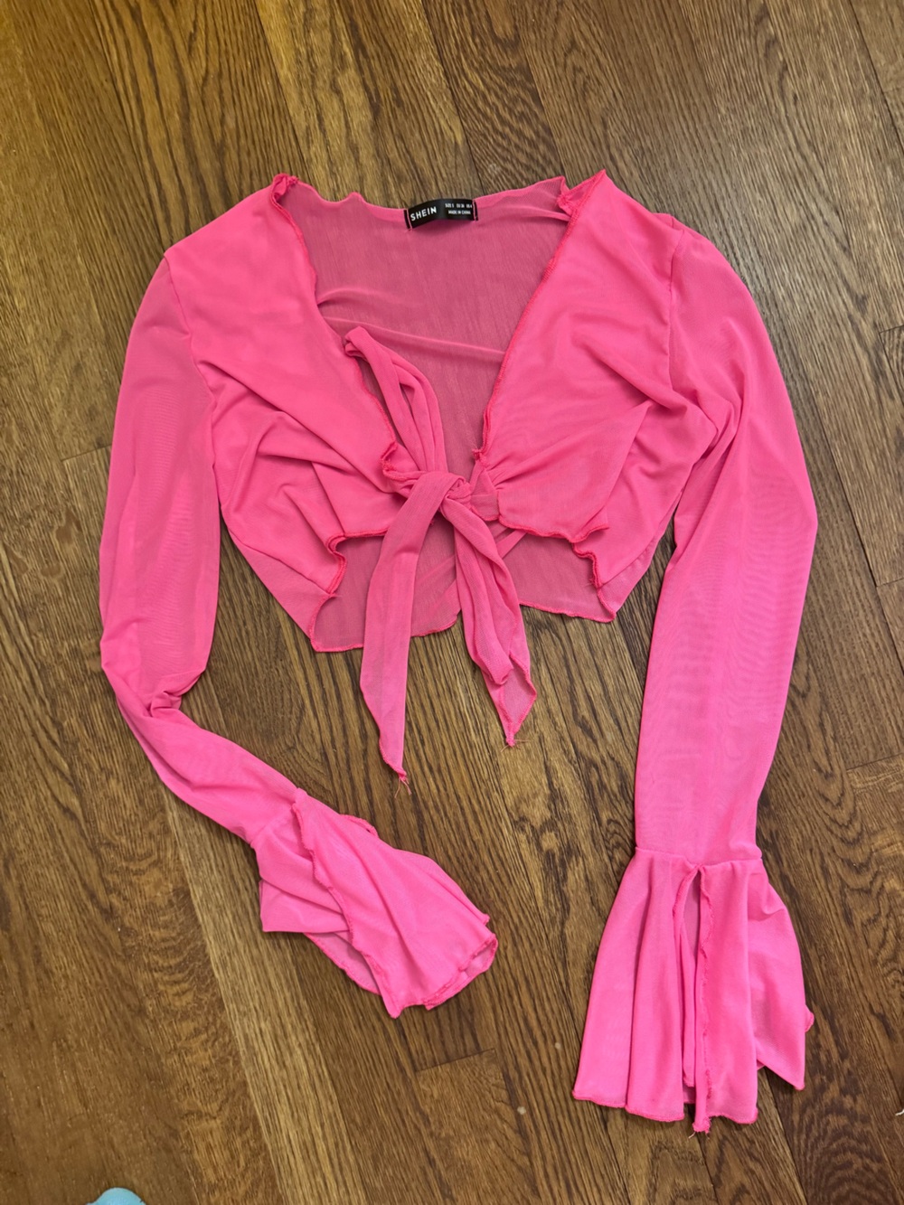 SHEIN Hot Pink Tie-Front Ruffle Crop Top